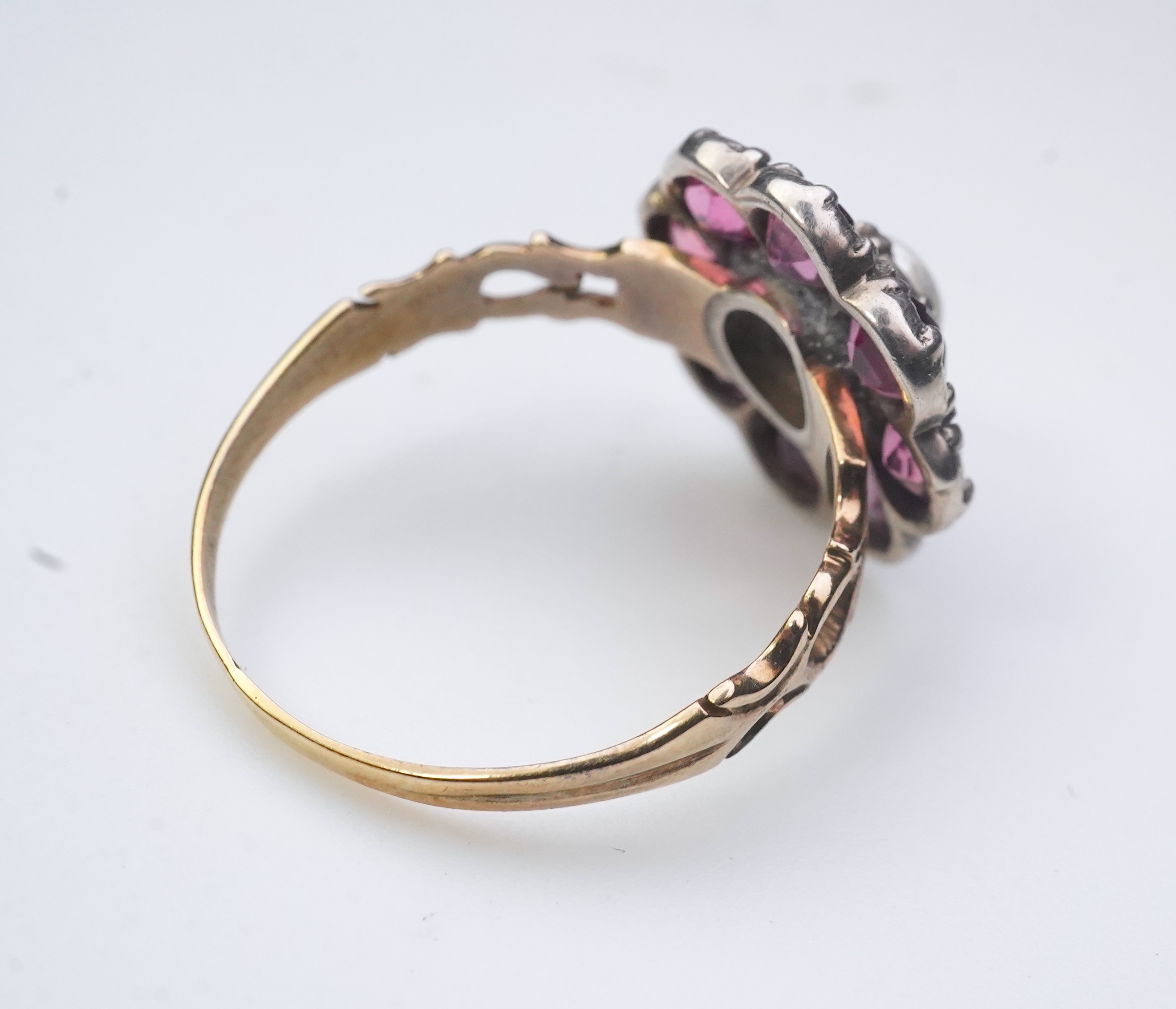 A pearl and pink tourmaline ring